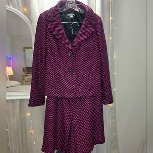 Ann Taylor Pink & Black Jacquard Skirt Suit Set Size 14